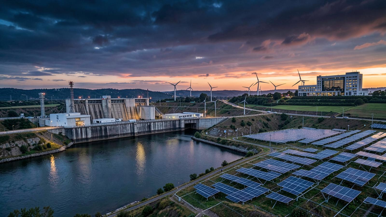 A hydroelectric dam, solar fields, wind turbines and a modern hospital — the interconnected infrastructure behind national resilience.
