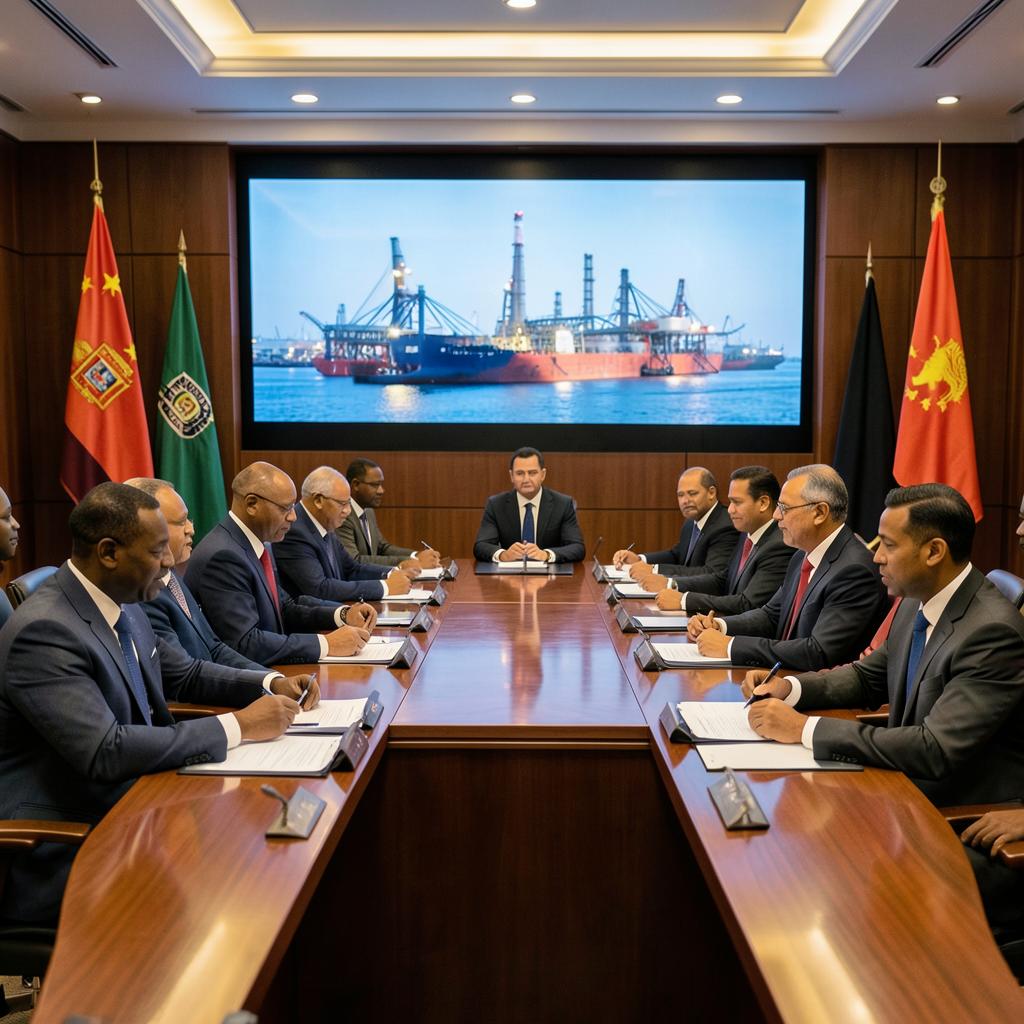 Signing ceremony for the Petroleum Hub Development agreement between Ghana and the TCP-UIC Consortium.