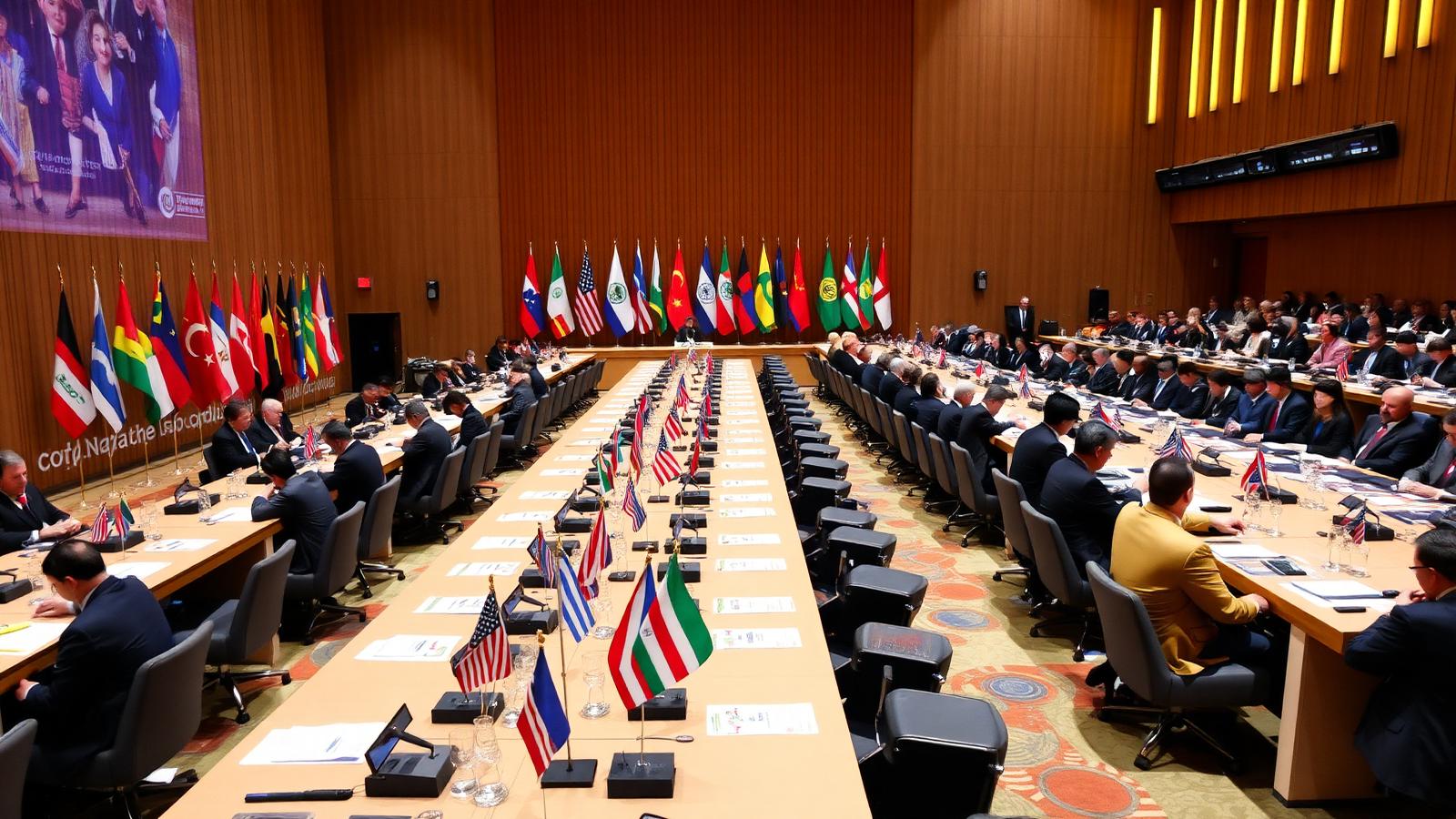 Delegates in the main hall as talks ran past midnight.
